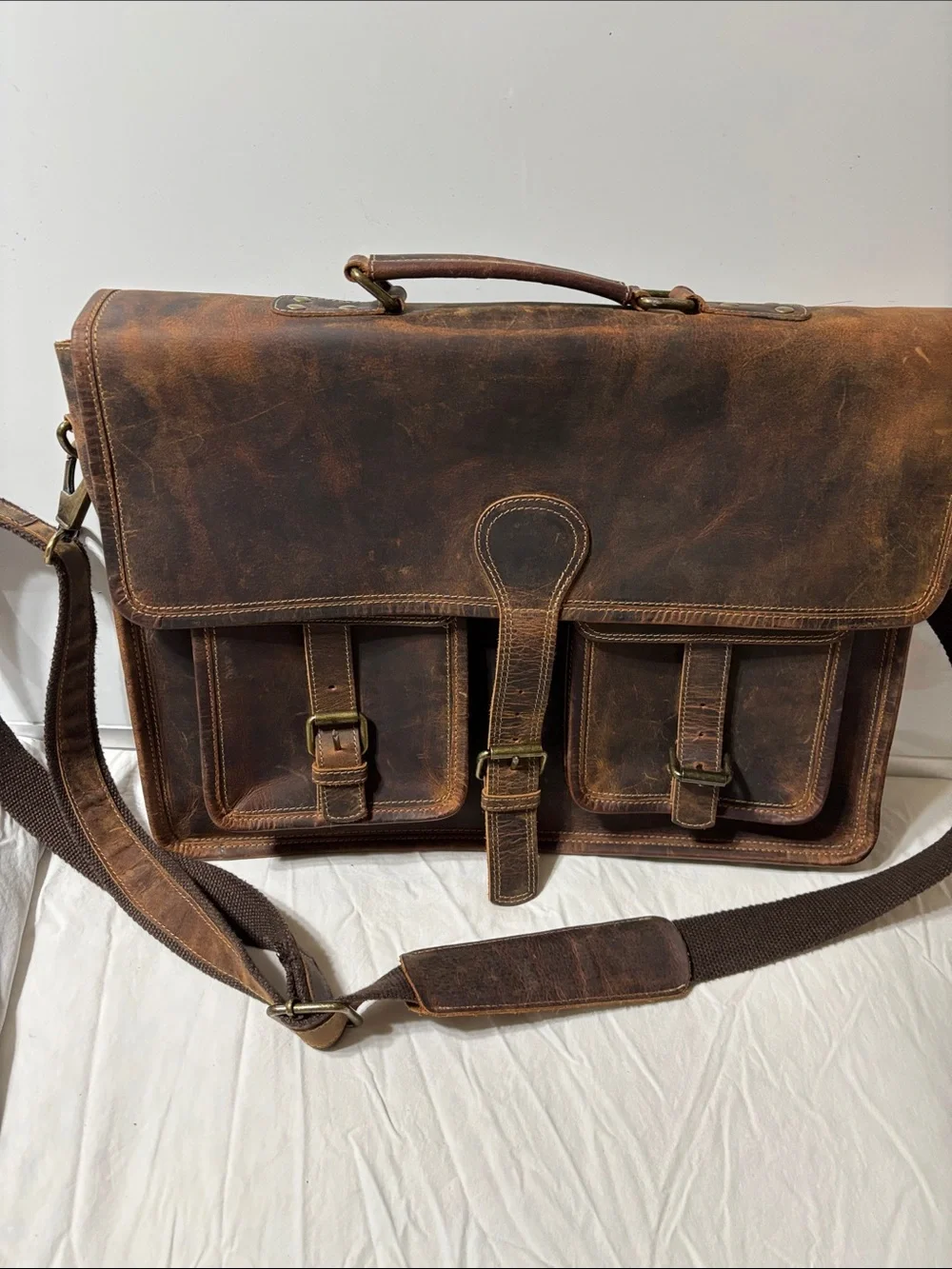Men's Vintage Brown Leather computer/Briefcase Messenger Bag - NWOT